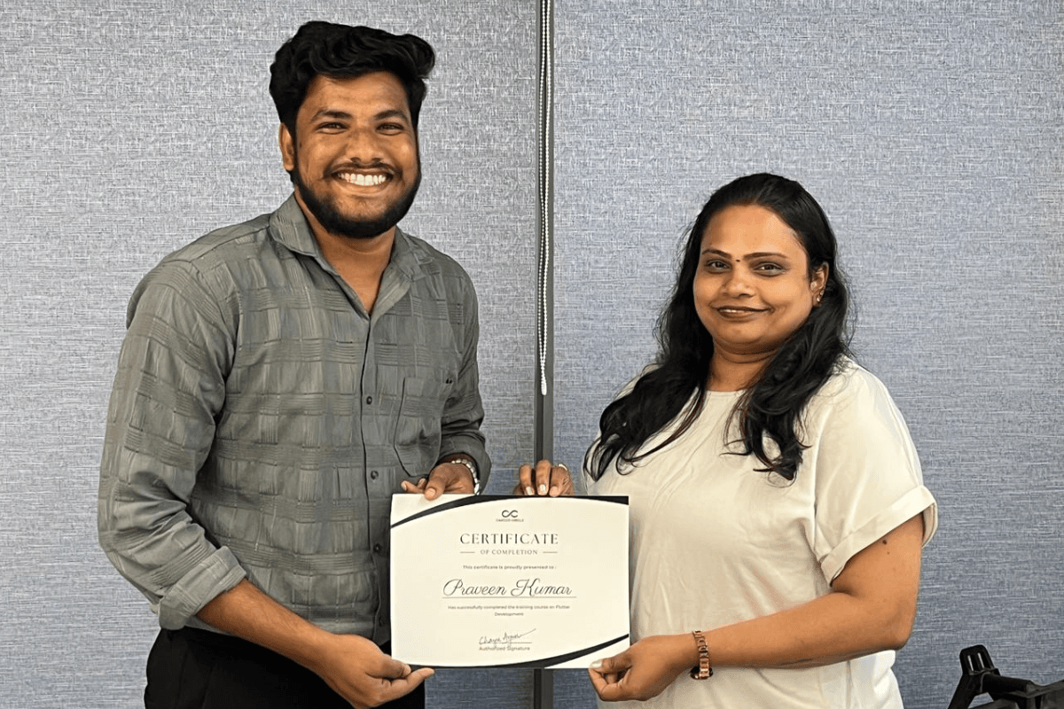 Career Circle graduate receiving their Python completion certificate
