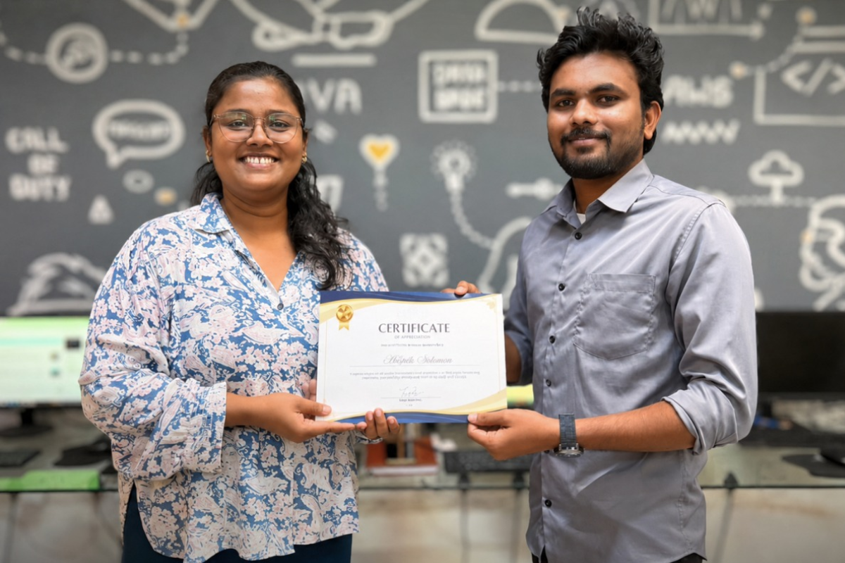 Career Circle graduate receiving their Node.js completion certificate