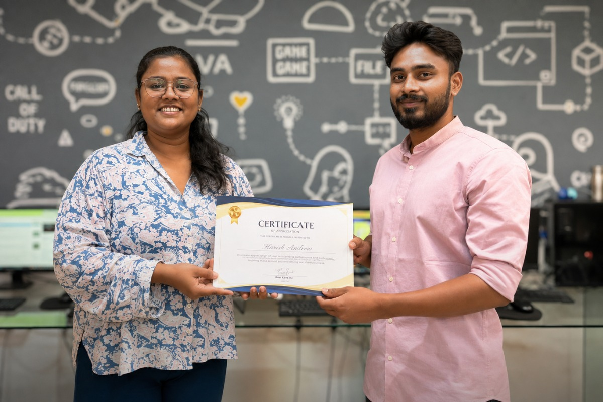 Career Circle graduate receiving their Java completion certificate