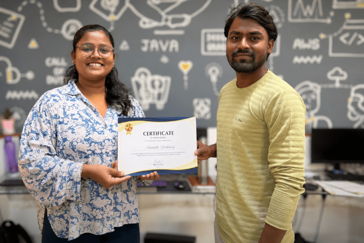 Career Circle graduate receiving their Django completion certificate