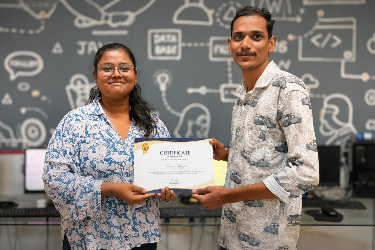 Career Circle graduate receiving their MERN Stack completion certificate